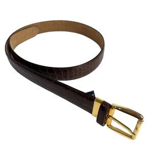 MEZLAN Genuine Women's CROCODILE Brown Gold Brass Buckle Made Spain Sz M